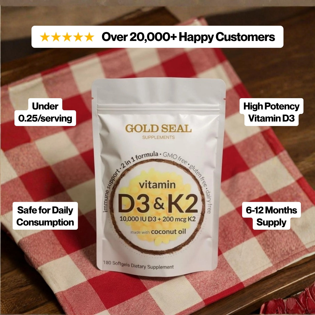 High-Potency Vitamin D3 & K2 Softgels (Single)