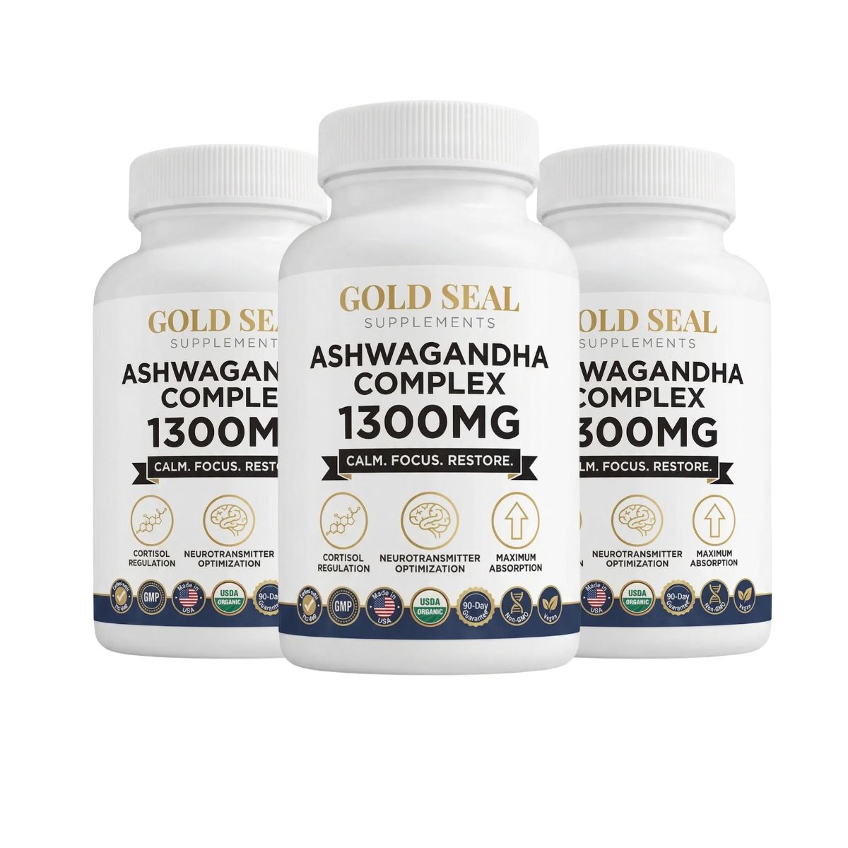 Gold Seal Ashwagandha Complex 1300MG KSM-66® (3 Bottles)